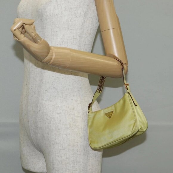 PRADA Chain Hand Bag Nylon Yellow Gold Auth 139937V - Picture 3 of 16